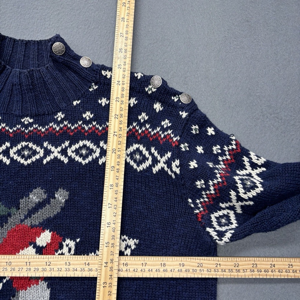 Lauren Ralph Lauren Navy Ski Jumper Sweater with Red, Cream, Gray, Brown Accents - Picture 8 of 16